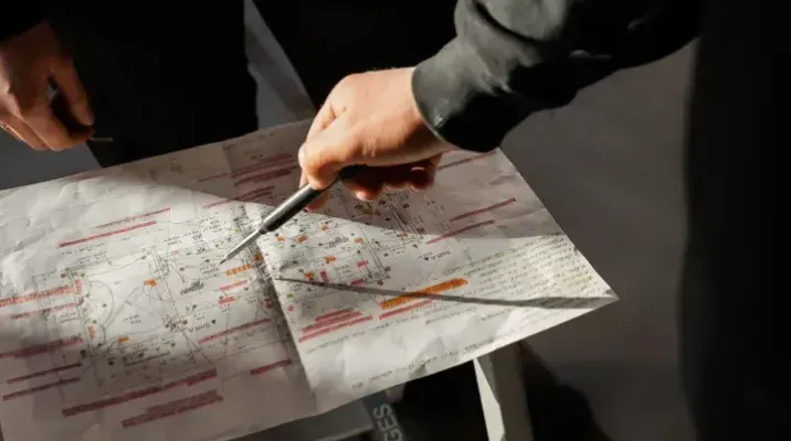 to personer som ser på en plantegning