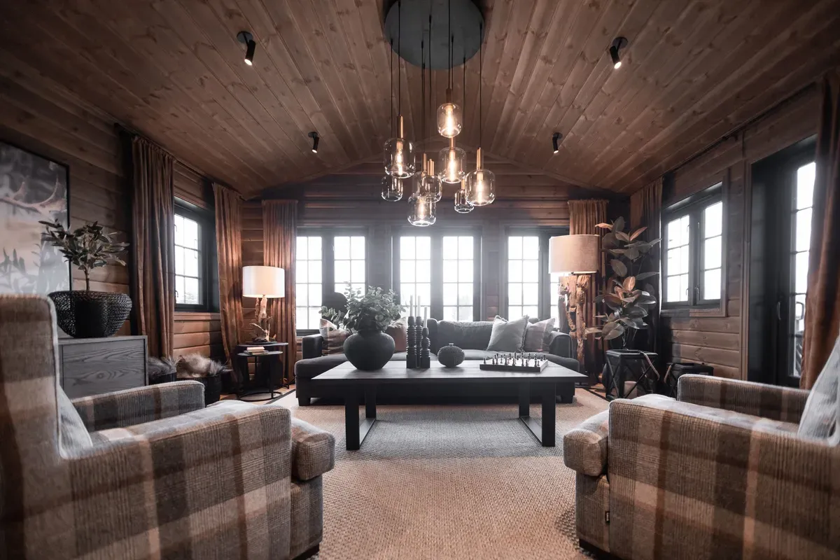 Hytte stue med spotlight