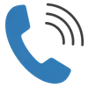 Et blått ikon av en telefonrør med tre svarte bølger som symboliserer et telefonsignal.