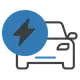 Ikon av en elbil, med en lynsymbol foran bilen som indikerer elektrisk kjøretøy.