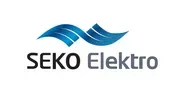 Logoen til SEKO Elektro med bølgeformet blå grafikk over firmanavnet.