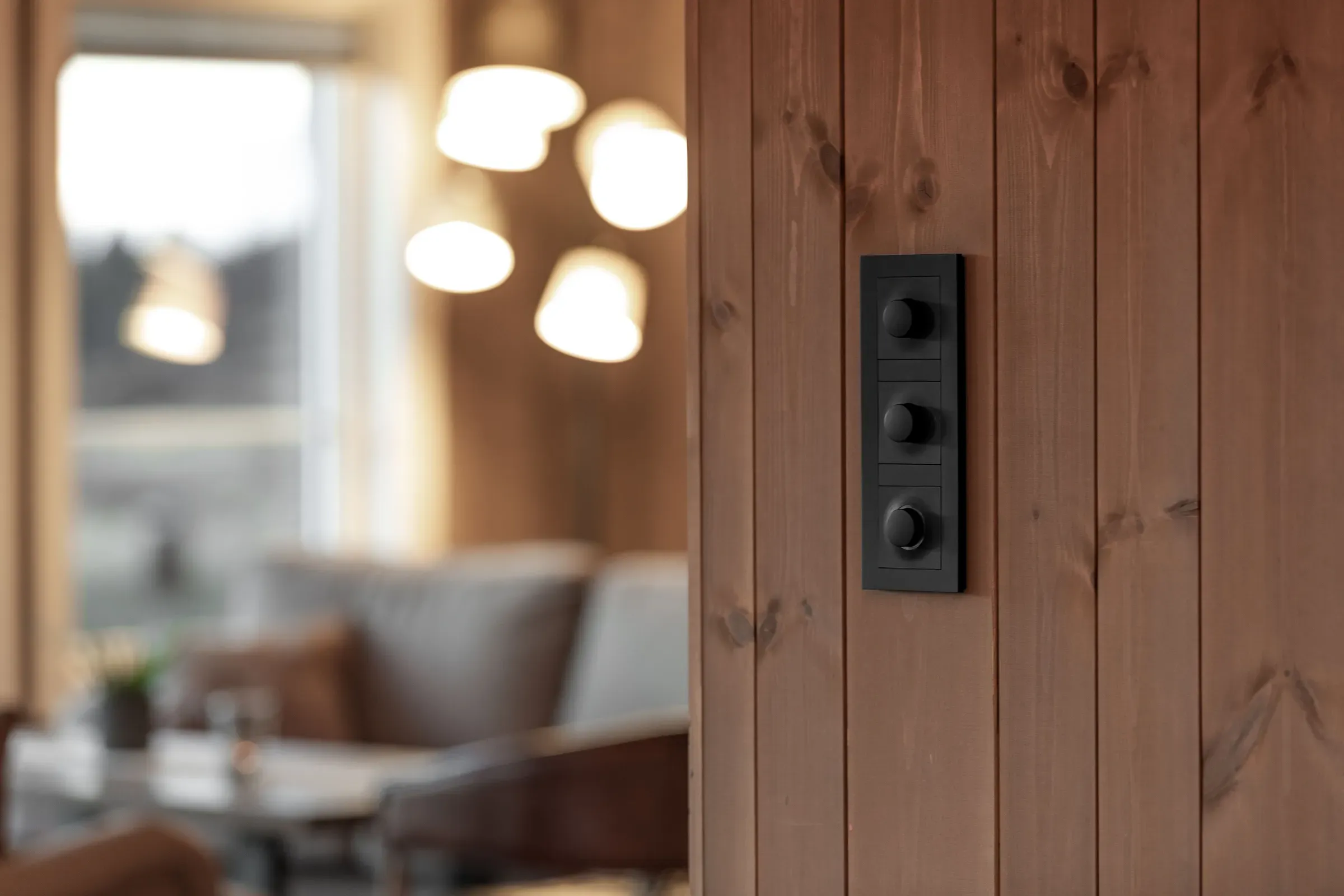 Hytte lyst interiør sort dimmer