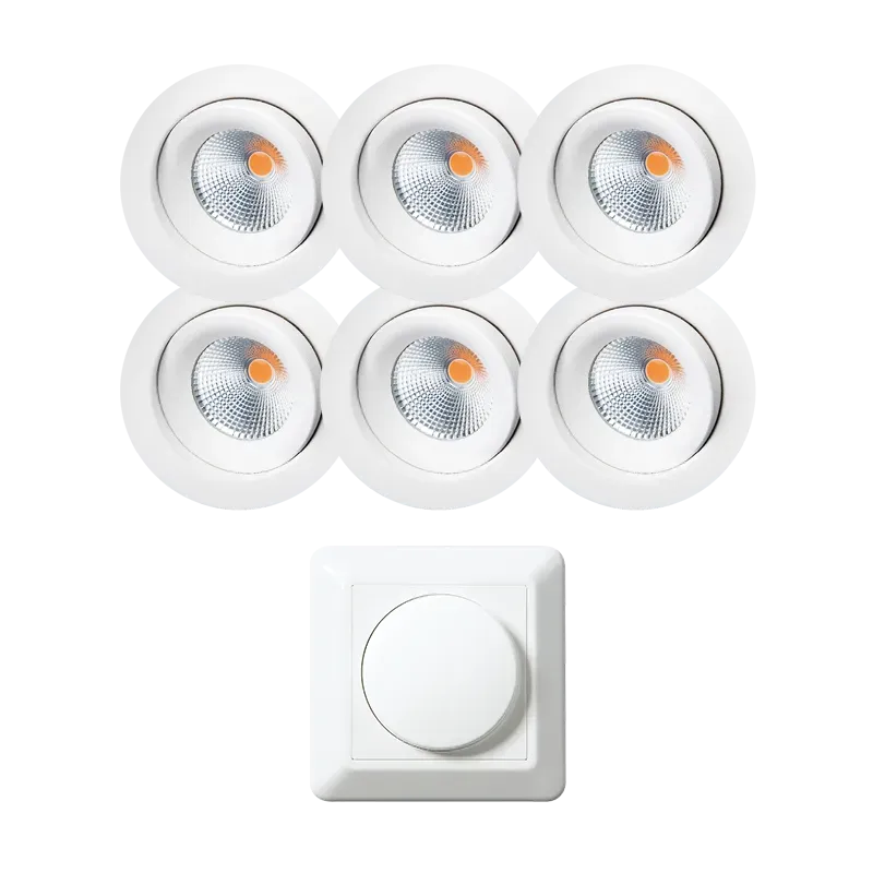 6 stk led downlights med dimmer