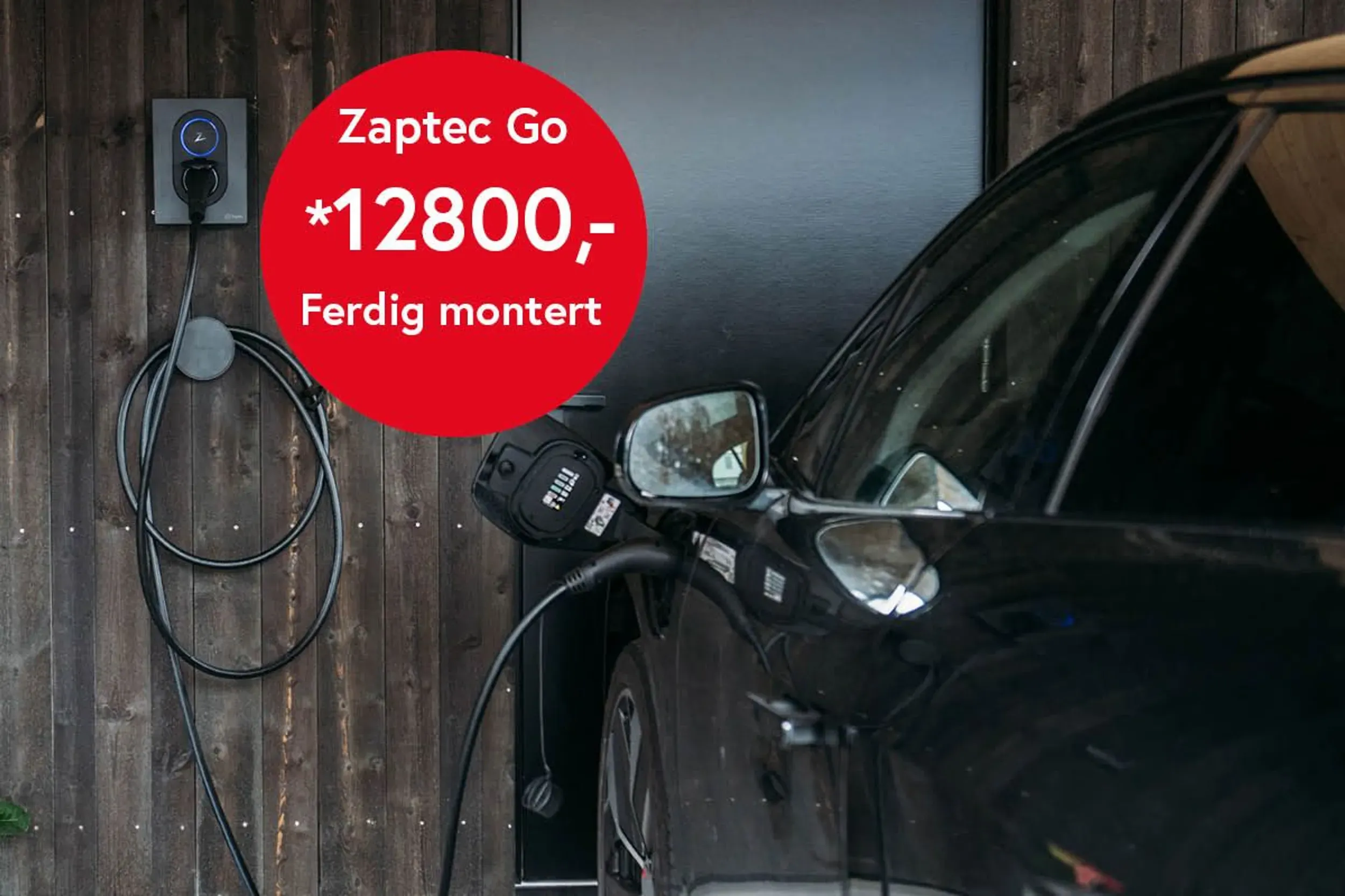 zaptec go elbillader på vegg svart bil