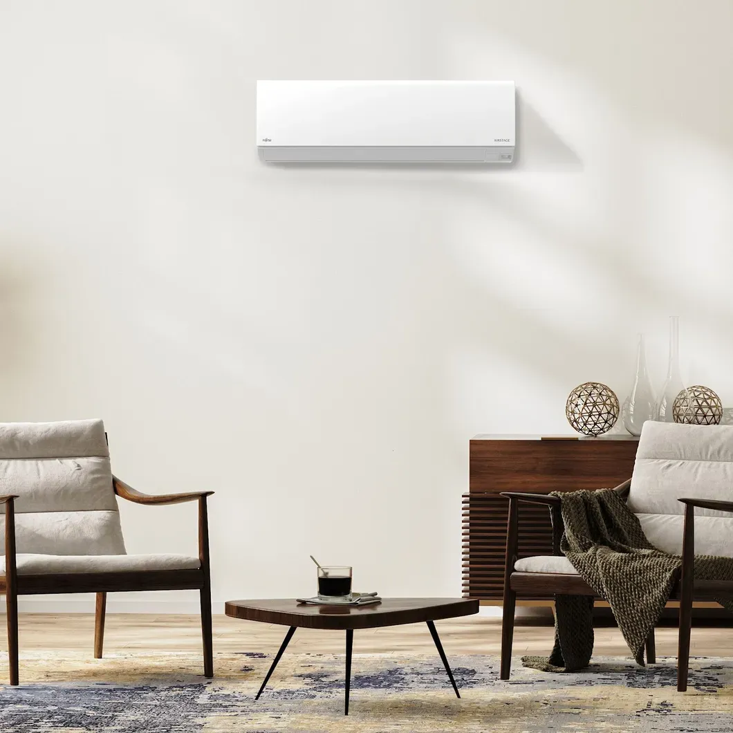 Stue med en varmepumpe