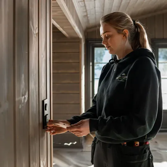 Valdres Installasjons ansatt  som trykker på en termostat