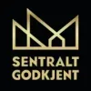 Logo med gyllen grafisk krone over teksten 'Sentralt godkjent' på sort bakgrunn.